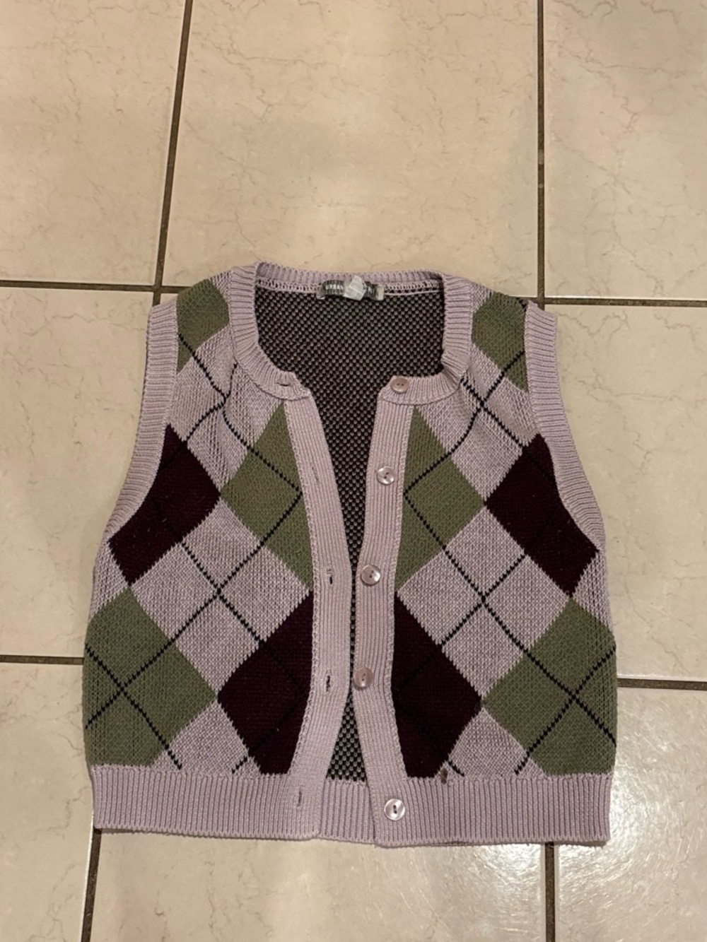 Urban Outfitters Argyle Button-Front Sweater Vest in Lavender, Olive & Burgundy